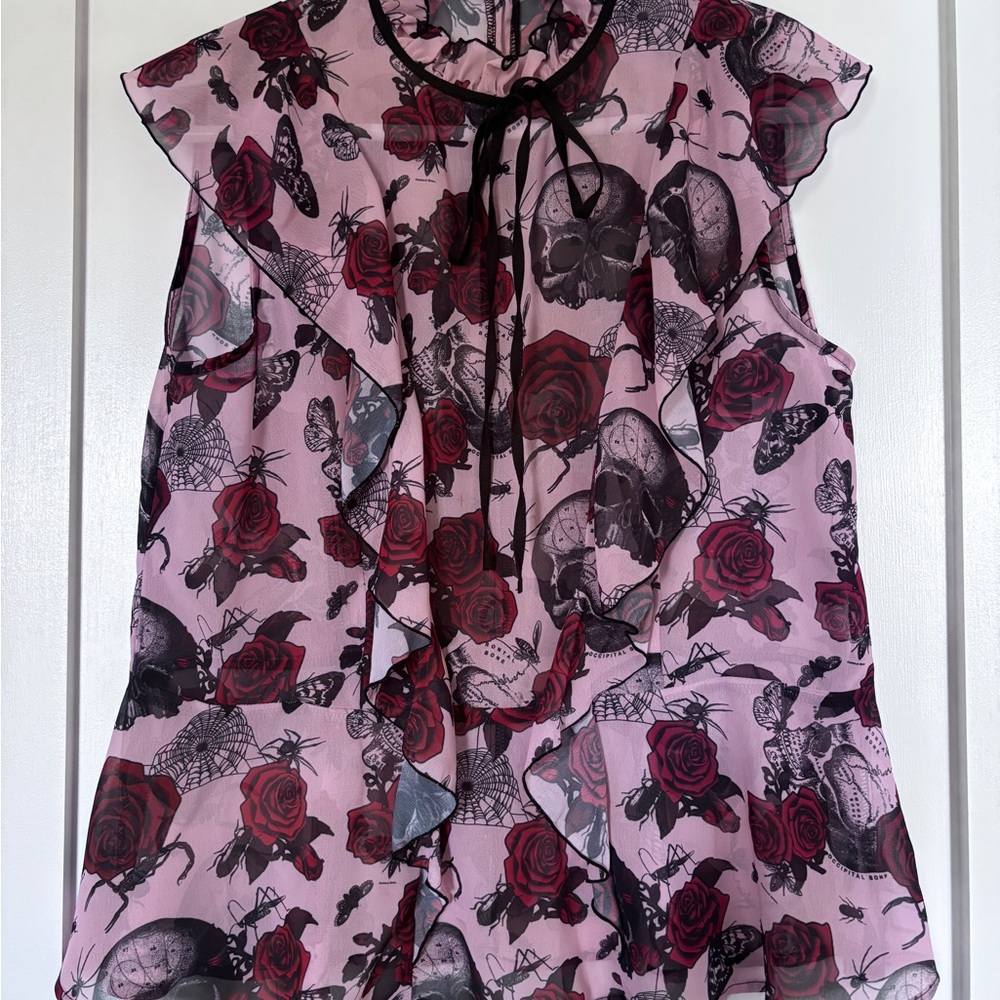 Hell Bunny Sleeveless Ruffled Pink Peplum Shirt